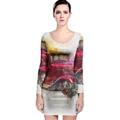 Car Old Car Art Abstract Long Sleeve Bodycon Dress by Celenk