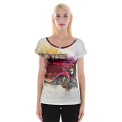 Car Old Car Art Abstract Cap Sleeve Tops by Celenk