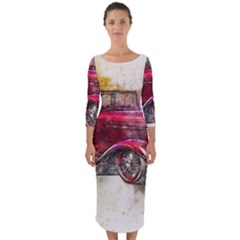 Car Old Car Art Abstract Quarter Sleeve Midi Bodycon Dress