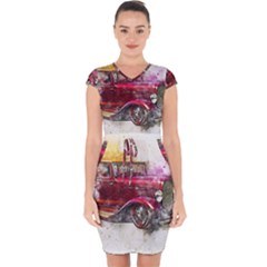 Car Old Car Art Abstract Capsleeve Drawstring Dress 