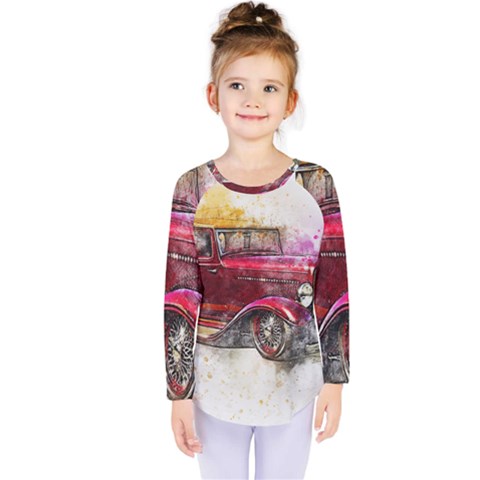 Car Old Car Art Abstract Kids  Long Sleeve Tee by Celenk