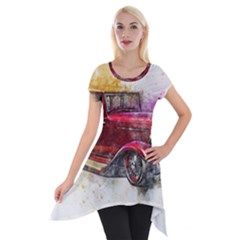 Car Old Car Art Abstract Short Sleeve Side Drop Tunic by Celenk