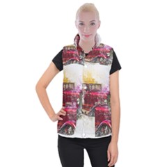 Car Old Car Art Abstract Women s Button Up Puffer Vest by Celenk