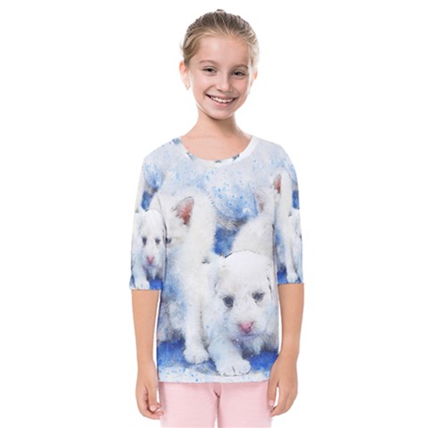 Dog Cats Pet Art Abstract Kids  Quarter Sleeve Raglan Tee by Celenk