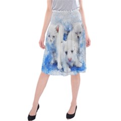 Dog Cats Pet Art Abstract Midi Beach Skirt by Celenk