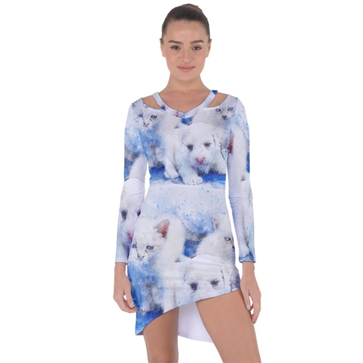 Dog Cats Pet Art Abstract Asymmetric Cut-Out Shift Dress