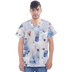 Dog Cats Pet Art Abstract Men s V-neck Scrub Top