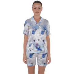 Dog Cats Pet Art Abstract Satin Short Sleeve Pyjamas Set