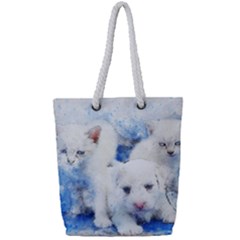 Dog Cats Pet Art Abstract Full Print Rope Handle Tote (small)