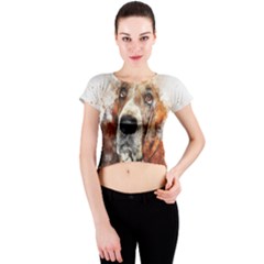 Dog Basset Pet Art Abstract Crew Neck Crop Top by Celenk