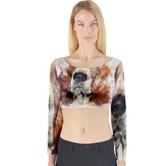 Dog Basset Pet Art Abstract Long Sleeve Crop Top by Celenk