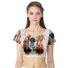 Dog Basset Pet Art Abstract Short Sleeve Crop Top by Celenk