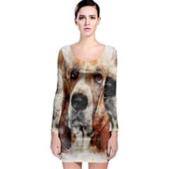 Dog Basset Pet Art Abstract Long Sleeve Bodycon Dress by Celenk