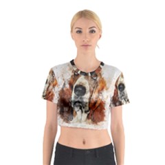 Dog Basset Pet Art Abstract Cotton Crop Top by Celenk