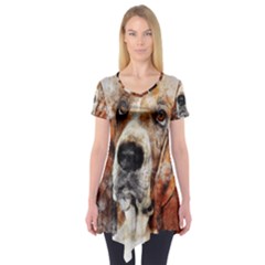 Dog Basset Pet Art Abstract Short Sleeve Tunic  by Celenk