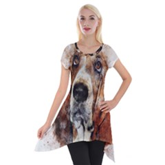 Dog Basset Pet Art Abstract Short Sleeve Side Drop Tunic by Celenk