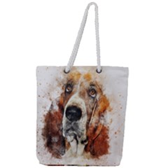 Dog Basset Pet Art Abstract Full Print Rope Handle Tote (large)