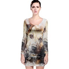 Dog Animal Pet Art Abstract Long Sleeve Bodycon Dress by Celenk