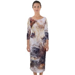 Dog Animal Pet Art Abstract Quarter Sleeve Midi Bodycon Dress