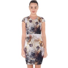 Dog Animal Pet Art Abstract Capsleeve Drawstring Dress 