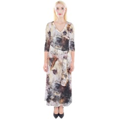 Dog Animal Pet Art Abstract Quarter Sleeve Wrap Maxi Dress