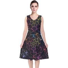 Background Grid Art Abstract V-neck Midi Sleeveless Dress 