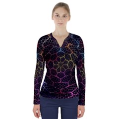 Background Grid Art Abstract V-neck Long Sleeve Top