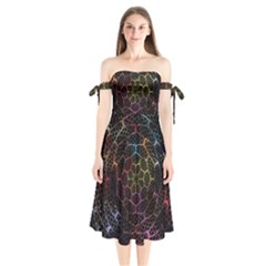 Background Grid Art Abstract Shoulder Tie Bardot Midi Dress by Celenk