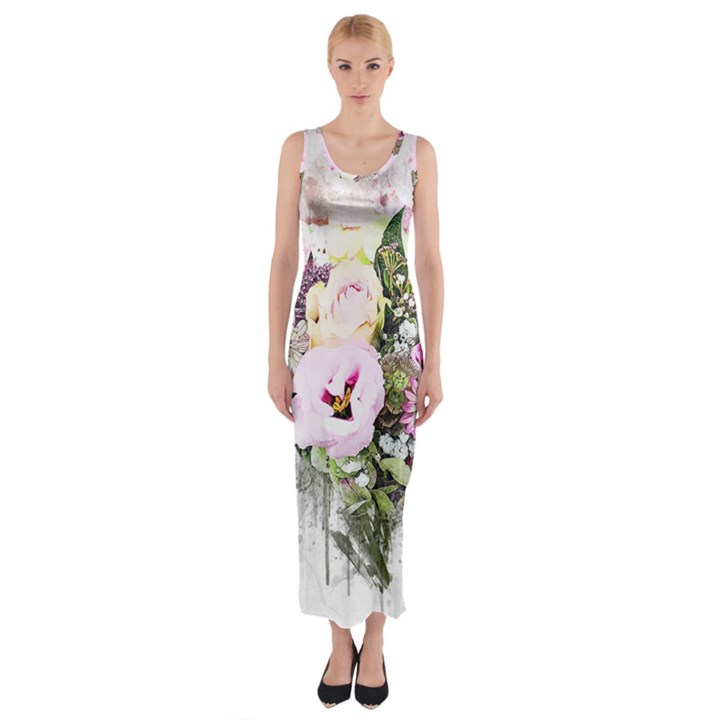 Flowers Bouquet Art Abstract Fitted Maxi Dress