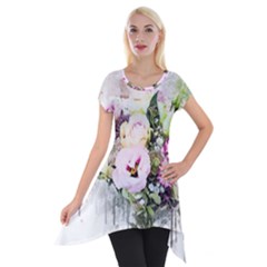 Flowers Bouquet Art Abstract Short Sleeve Side Drop Tunic by Celenk