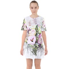 Flowers Bouquet Art Abstract Sixties Short Sleeve Mini Dress