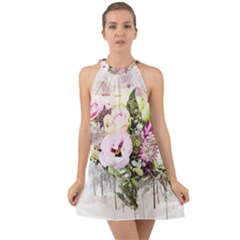 Flowers Bouquet Art Abstract Halter Tie Back Chiffon Dress