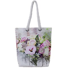 Flowers Bouquet Art Abstract Full Print Rope Handle Tote (small)