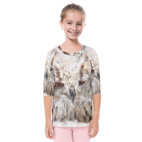 Bird Owl Animal Art Abstract Kids  Quarter Sleeve Raglan Tee by Celenk