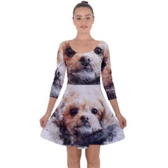 Dog Animal Pet Art Abstract Quarter Sleeve Skater Dress