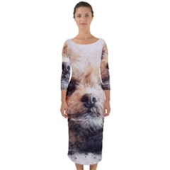 Dog Animal Pet Art Abstract Quarter Sleeve Midi Bodycon Dress