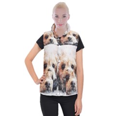 Dog Animal Pet Art Abstract Women s Button Up Puffer Vest by Celenk