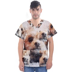 Dog Animal Pet Art Abstract Men s V-neck Scrub Top