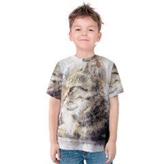 Cat Animal Art Abstract Watercolor Kids  Cotton Tee