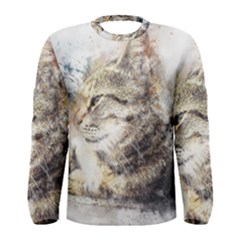 Cat Animal Art Abstract Watercolor Men s Long Sleeve Tee by Celenk