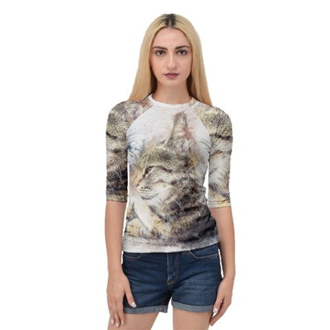 Cat Animal Art Abstract Watercolor Quarter Sleeve Raglan Tee by Celenk