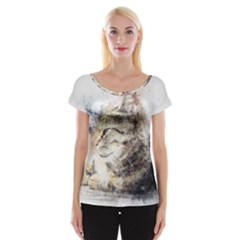 Cat Animal Art Abstract Watercolor Cap Sleeve Tops by Celenk