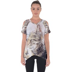 Cat Animal Art Abstract Watercolor Cut Out Side Drop Tee by Celenk