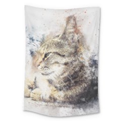 Cat Animal Art Abstract Watercolor Large Tapestry by Celenk