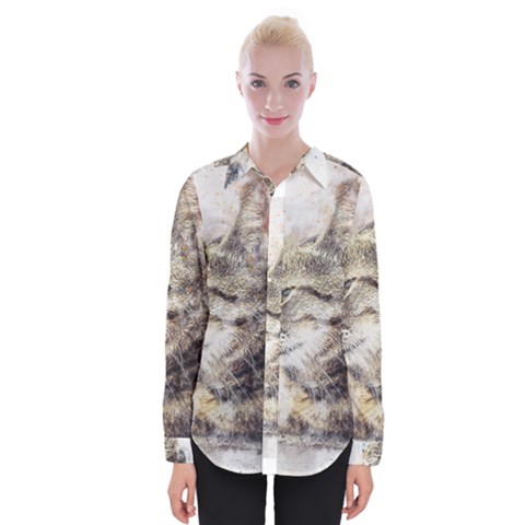 Cat Animal Art Abstract Watercolor Womens Long Sleeve Shirt by Celenk