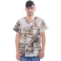 Cat Animal Art Abstract Watercolor Men s V-neck Scrub Top