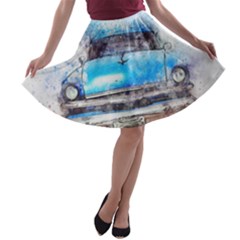 Car Old Car Art Abstract A-line Skater Skirt by Celenk