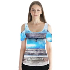 Car Old Car Art Abstract Butterfly Sleeve Cutout Tee 