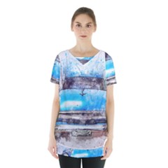 Car Old Car Art Abstract Skirt Hem Sports Top