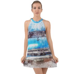 Car Old Car Art Abstract Halter Tie Back Chiffon Dress